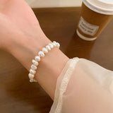 Women's Pearl Charm Bracelet Heart Shape Magnetic Buckle