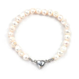 Women's Pearl Charm Bracelet Heart Shape Magnetic Buckle