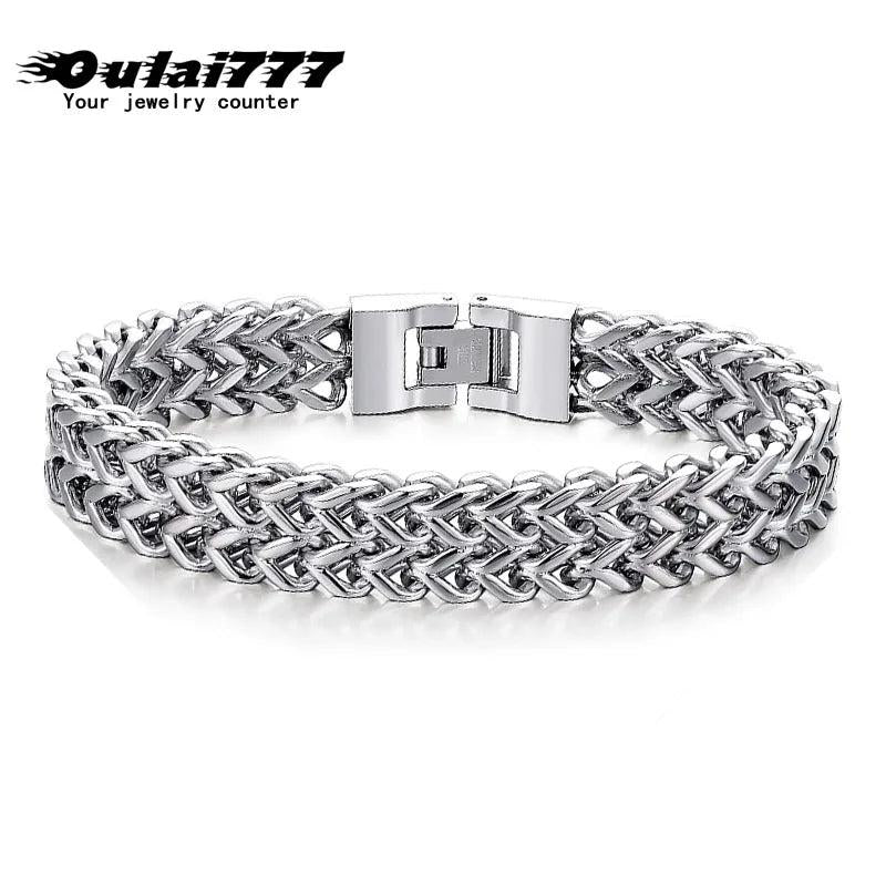 Oulai777 Men's Stainless Steel Charm Chain Bracelet Rock Style