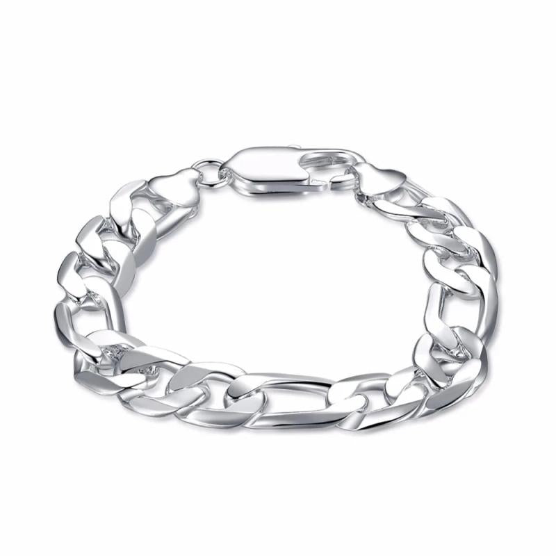 925 Silver 12mm Chain Bracelet Bangle for Men