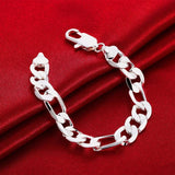 925 Silver 12mm Chain Bracelet Bangle for Men