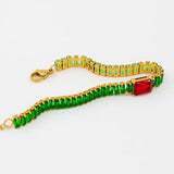 Stainless Steel Red Green Zircon Friendship Bangle YS223