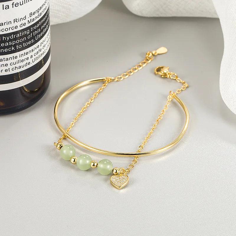 Hetian Jade Bracelets Love Heart Zircon Double Layer Birthday Gift