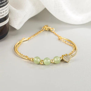 Hetian Jade Bracelets Love Heart Zircon Double Layer Birthday Gift