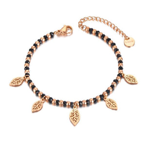 Bohemia Leaves Charm Bracelet Stainless Steel Crystal Chain BB21119