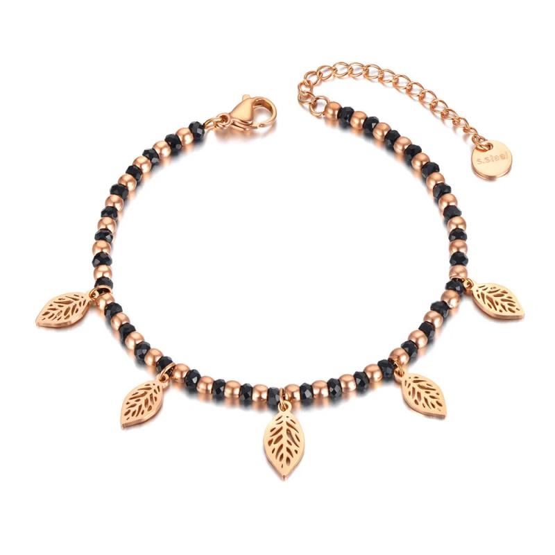 Bohemia Leaves Charm Bracelet Stainless Steel Crystal Chain BB21119