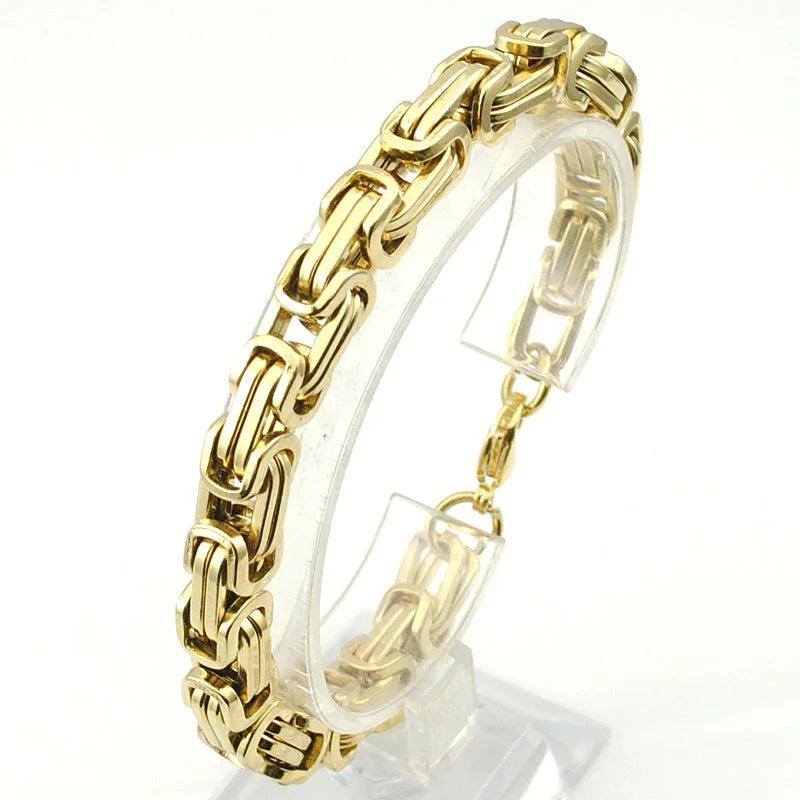 Men's Byzantine Chain Link Bracelet Stainless Steel 8mm Width