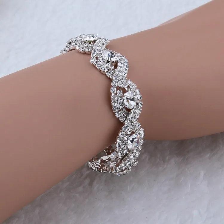 Szelam Silver Plated Bracelet Rhinestone Bangle Chain Bracel
