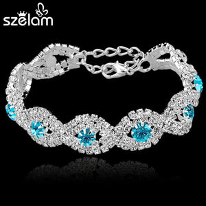 Szelam Silver Plated Bracelet Rhinestone Bangle Chain Bracel