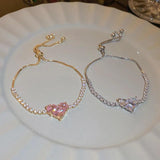 Zircon Love Heart Adjustable Bracelet for Women Full Rhinestone Jewelry