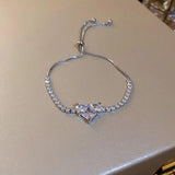 Zircon Love Heart Adjustable Bracelet for Women Full Rhinestone Jewelry