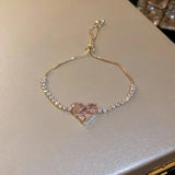 Zircon Love Heart Adjustable Bracelet for Women Full Rhinestone Jewelry