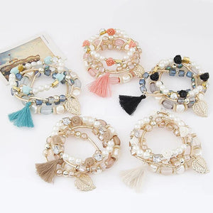 Bohemian Crystal Multi-layer Leaves Bracelet Tassel Multi-layer Bracelet