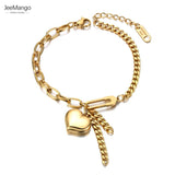 Heart Charm Bracelet Titanium Stainless Steel Bohemia Party Chain Link JB21098
