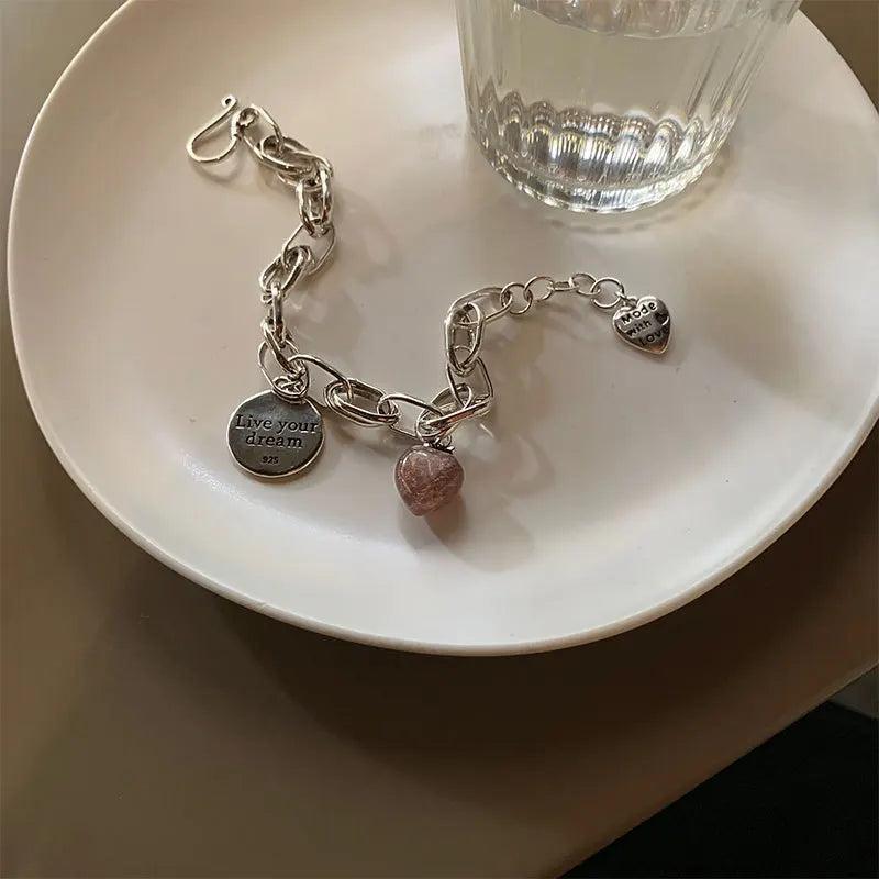 Women's Silver Bracelet with English Tag - Charming Anniversary Jewelry