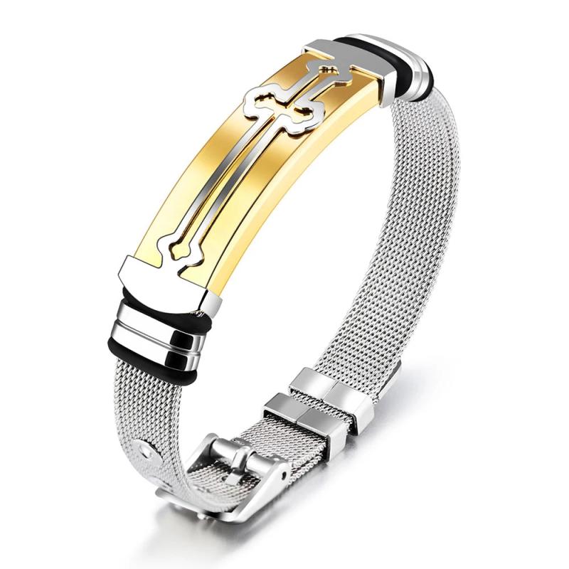 Men's Adjustable Cross Steel Mesh Chain Bracelet