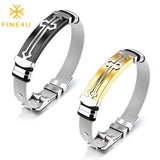 Men's Adjustable Cross Steel Mesh Chain Bracelet