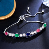ThreeGraces Multicolor CZ Adjustable Chain Bracelet Silver Jewelry