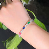 ThreeGraces Multicolor CZ Adjustable Chain Bracelet Silver Jewelry