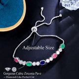 ThreeGraces Multicolor CZ Adjustable Chain Bracelet Silver Jewelry