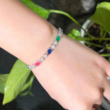 ThreeGraces Multicolor CZ Adjustable Chain Bracelet Silver Jewelry