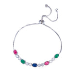 ThreeGraces Multicolor CZ Adjustable Chain Bracelet Silver Jewelry