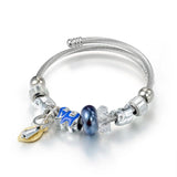 Silver Elephant Beads Charms Bracelet Crystal Ball Bangle
