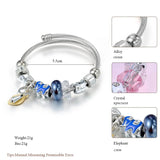 Silver Elephant Beads Charms Bracelet Crystal Ball Bangle