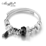 Silver Elephant Beads Charms Bracelet Crystal Ball Bangle
