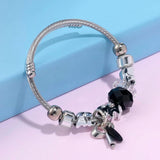 Silver Elephant Beads Charms Bracelet Crystal Ball Bangle