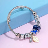 Silver Elephant Beads Charms Bracelet Crystal Ball Bangle