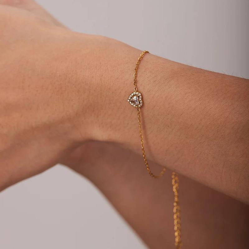 Zircon Heart Bracelet Stainless Steel Women's Jewelry Gift
