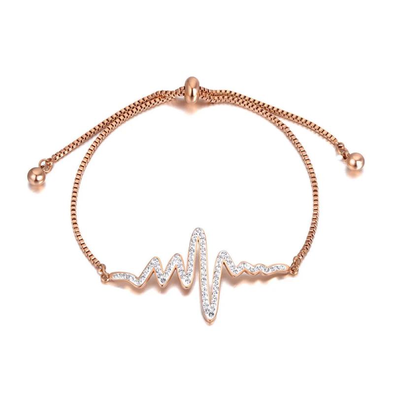 Heartbeat Charm Bracelet Stainless Steel CZ Crystal Party Chain JB20168
