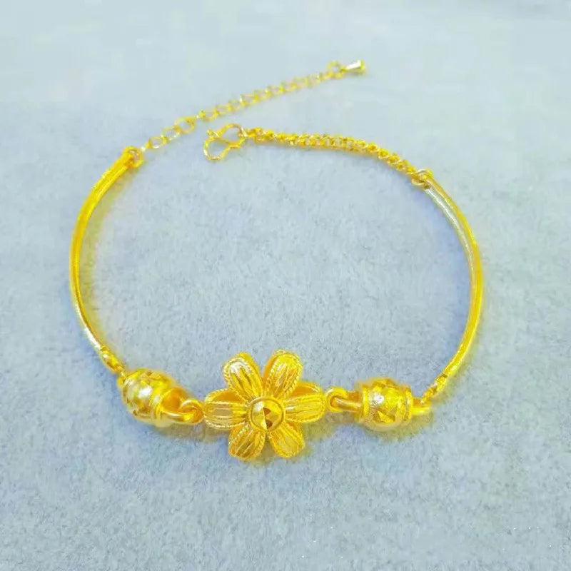 Gold Color Flower Ball Beads Charm Bracelets & Bangles for Women