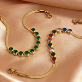 Colorful Green CZ Snake Chain Bracelet Bangle 18K Plated
