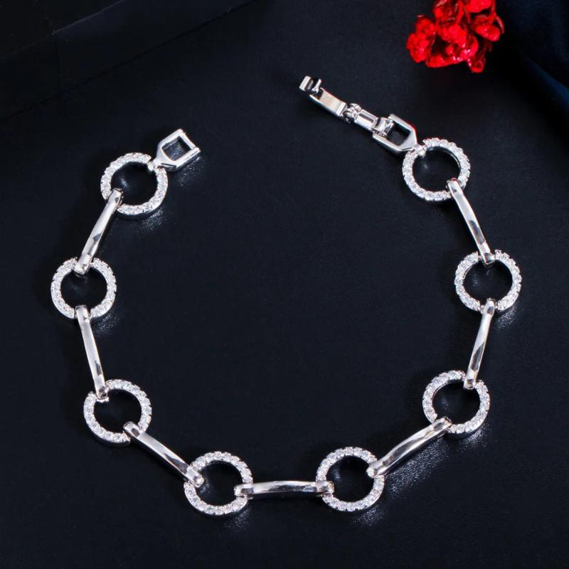 ThreeGraces CZ Geometric Link Chain Bracelet for Women BR212