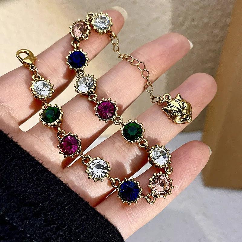 Retro Women Colorful Crystal Bracelet Animal Bracelet Pulseiras