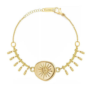 Vintage Stainless Steel Round Sun Charm Bracelet for Women