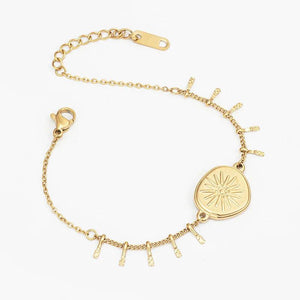 Vintage Stainless Steel Round Sun Charm Bracelet for Women