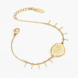 Vintage Stainless Steel Round Sun Charm Bracelet for Women