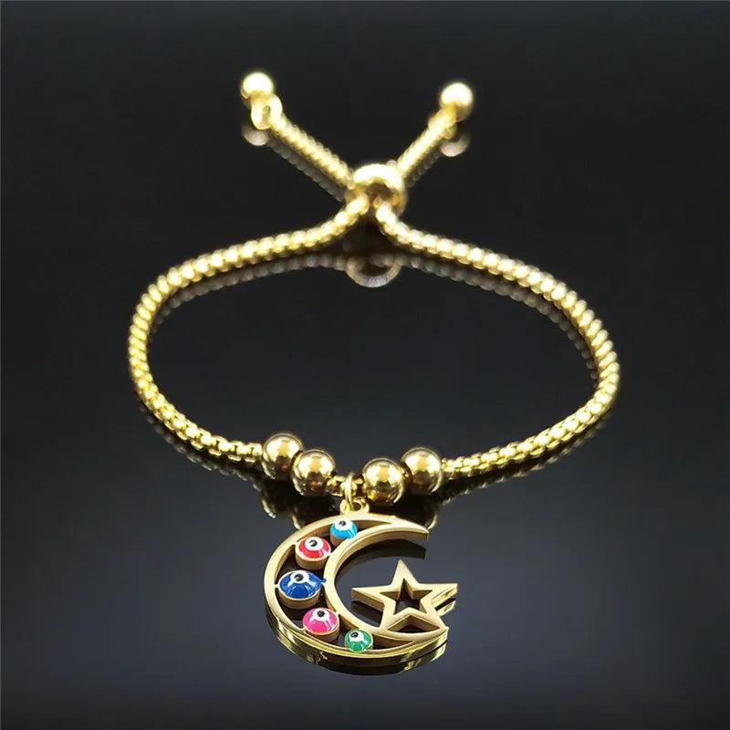 Judaism Moon Stars Stainless Steel Bead Bracelet