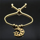 Judaism Moon Stars Stainless Steel Bead Bracelet
