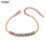 Boho Snake Chain Charm Bracelet with CZ Crystal, Titanium Stainless Steel AB2