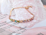 Boho Snake Chain Charm Bracelet with CZ Crystal, Titanium Stainless Steel AB2