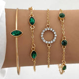 Green Rhinestone Jewelry Set: 4 Pieces of Bracelets for Women