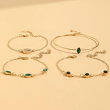Green Rhinestone Jewelry Set: 4 Pieces of Bracelets for Women