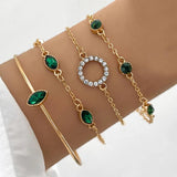 Green Rhinestone Jewelry Set: 4 Pieces of Bracelets for Women