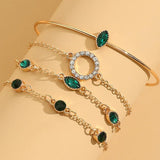 Green Rhinestone Jewelry Set: 4 Pieces of Bracelets for Women