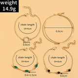 Green Rhinestone Jewelry Set: 4 Pieces of Bracelets for Women