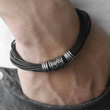 Stainless Steel Leather Bracelet Multilayer Magnetic Bangle for Men